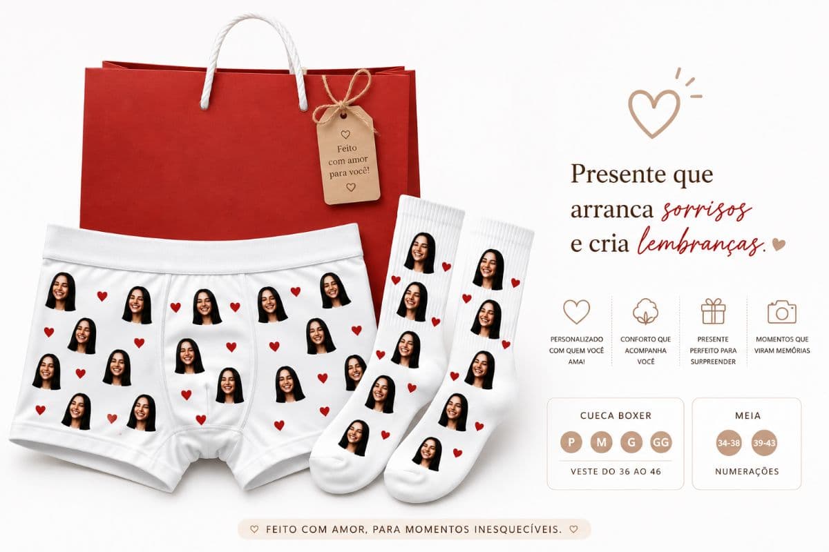 Kit meia e cueca personalizada com rostinhos